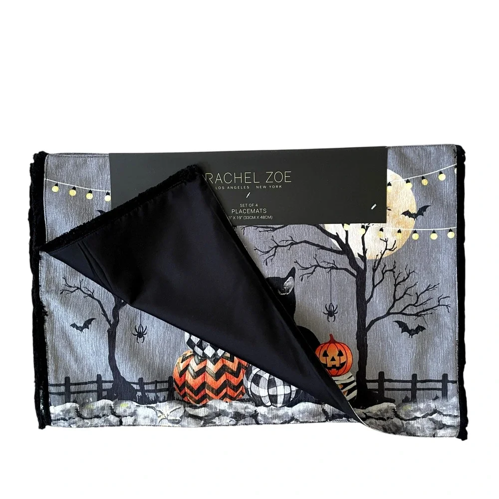 Rachel Zoe MACKENZIE CAT Halloween Placemats 13x19 Set of 4 New